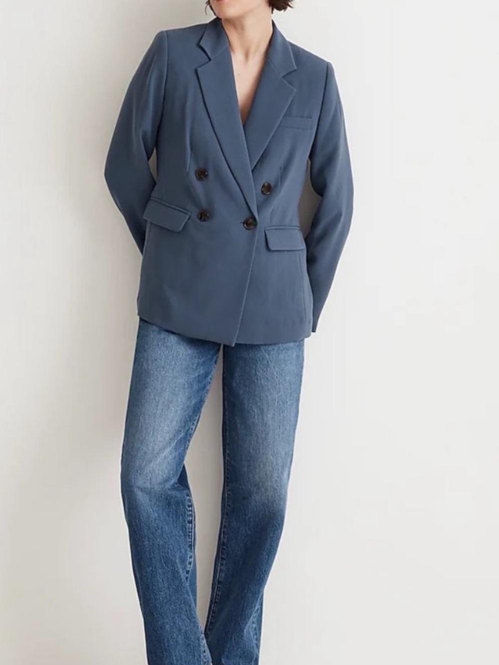 Madewell Rosedale Crepe Blazer Blue Double Breasted Career Jacket Size 10